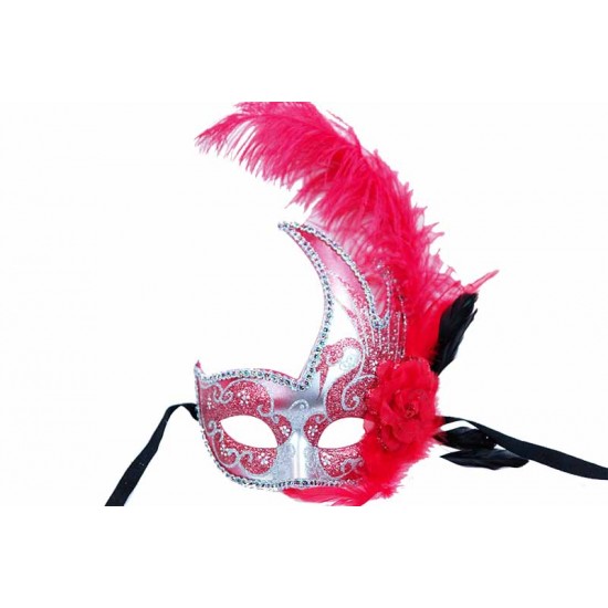 Red Silver Feather Mask