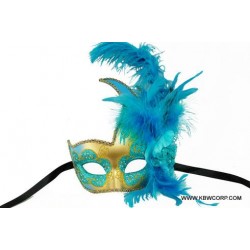 Sky Blue Gold Feather Mask