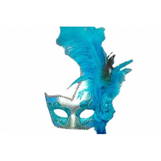 Sky Blue Silver Feather Mask