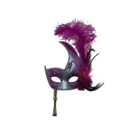 Hot Pink Silver Feather Mask With Stick
