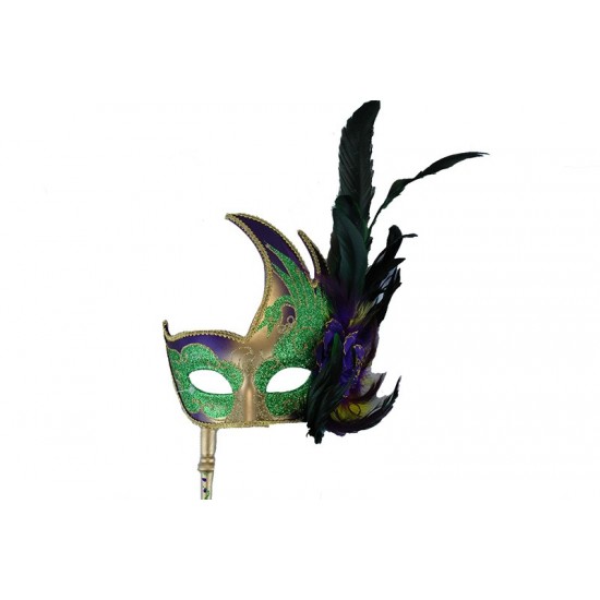 Mardi Gras Feather Mask With Stick Mardi Gras Feather Mask With Stick