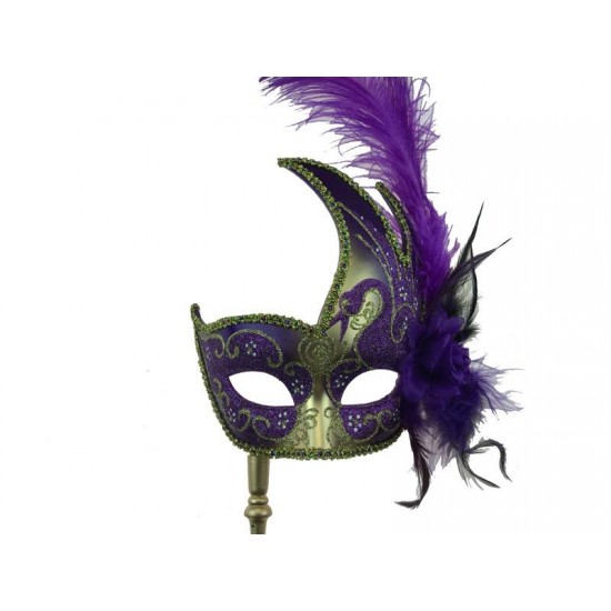 Purple Gold Venetian Mask With Stick Purple Gold Venetian Mask With Stick