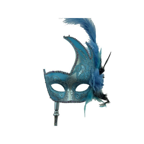Sky Blue Silver Venetian Mask With Stick