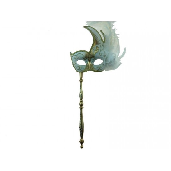 White Gold Venetian Mask With Stick White Gold Venetian Mask With Stick