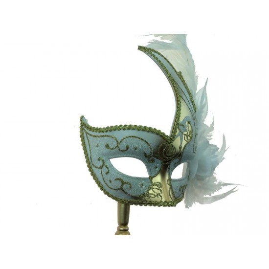 White Gold Venetian Mask With Stick White Gold Venetian Mask With Stick