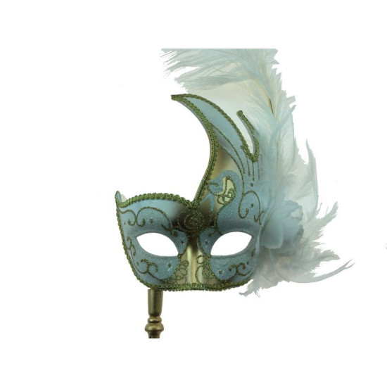 White Gold Venetian Mask With Stick White Gold Venetian Mask With Stick