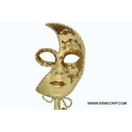 Gold Venetian Moon Face Mask With Stick