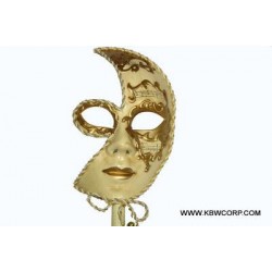 Gold Venetian Moon Face Mask With Stick