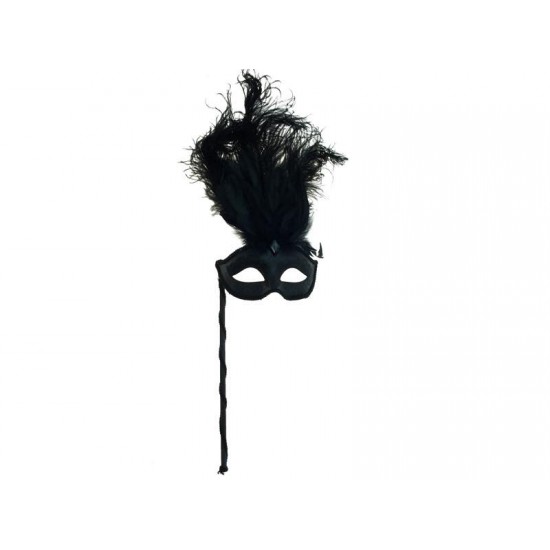 Black Feather Mask With Stick Black Feather Mask With Stick