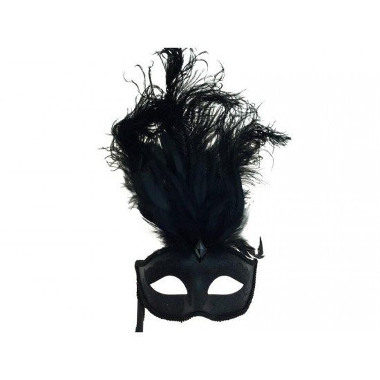 Black Feather Mask With Stick Black Feather Mask With Stick