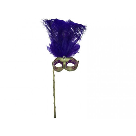 Purple Gold Feather Mask With Stick Purple Gold Feather Mask With Stick