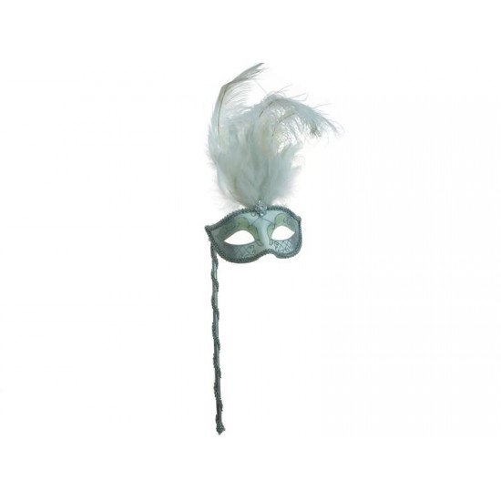 White Silver Feather Mask with Stick White Silver Feather Mask with Stick