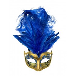 Blue Gold Venetian Mask With Feathers