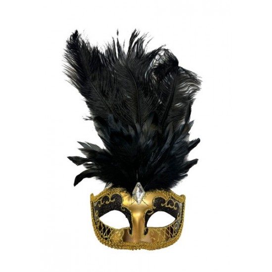 Black Gold Venetian Mask With Feathers