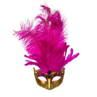 Hot Pink Gold Venetian Mask With Feathers