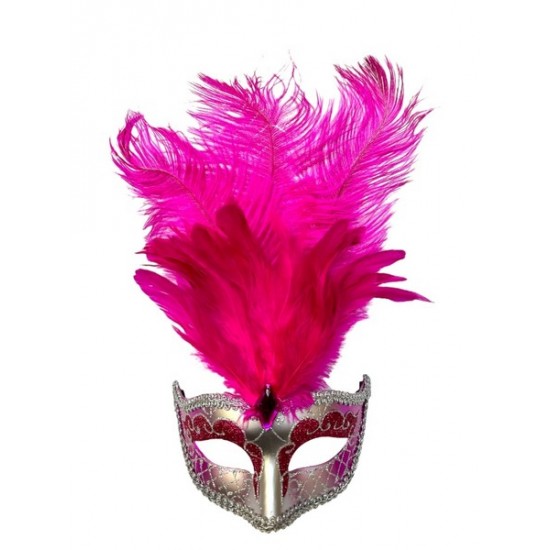 Hot Pink Silver Venetian Mask With Feathers Hot Pink Silver Venetian Mask With Feathers