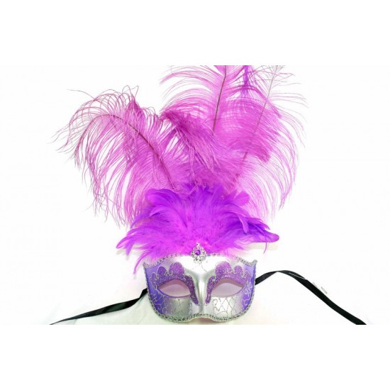 Light Purple Gold Venetian Mask With Feathers