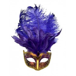 Purple Gold Venetian Mask With Feathers