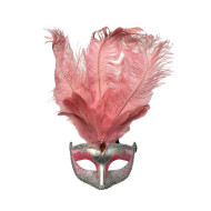 Pink Silver Venetian Feather Mask