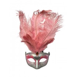 Pink Silver Venetian Feather Mask