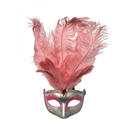 Pink Silver Venetian Feather Mask
