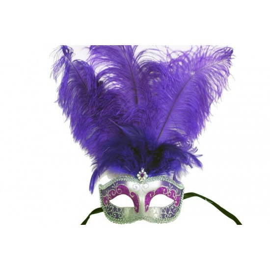 Purple Silver Venetian Feather Mask