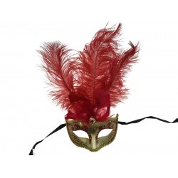 Red Gold Venetian Feather Mask