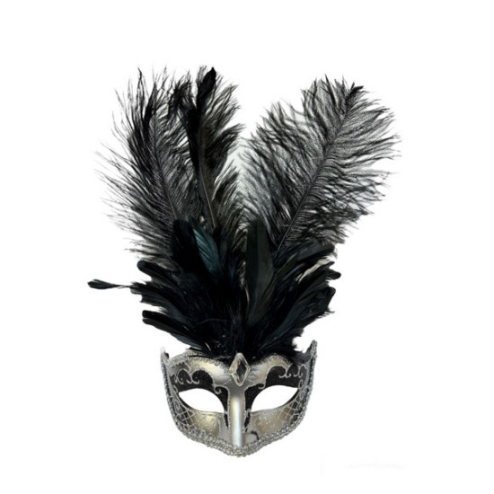 Black Silver Venetian Feather Mask