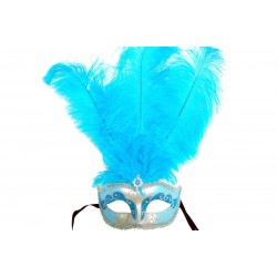 Sky Blue Silver Venetian Feather Mask