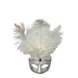 White Silver Venetian Feather Mask