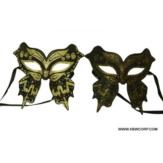 Black Gold Glitter Butterfly Masks - Assorted