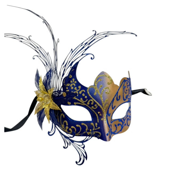 Blue Gold Venetian Flower Mask