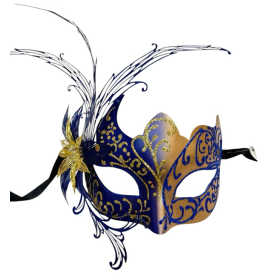 Blue Gold Venetian Flower Mask