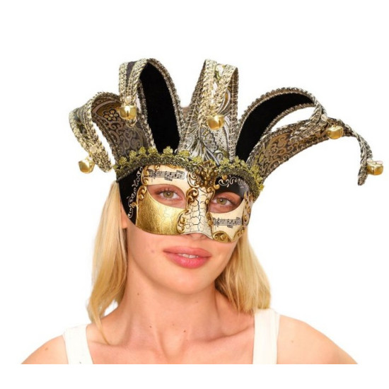 Black Gold Venetian Jester Half Mask