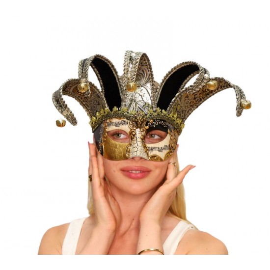Black Gold Venetian Jester Half Mask