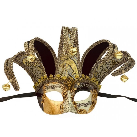 Black Gold Venetian Jester Half Mask