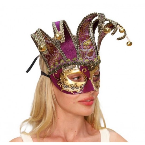 Purple Gold Venetian Jester Half Mask