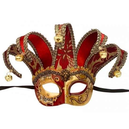 Red Gold Venetian Jester Half Mask