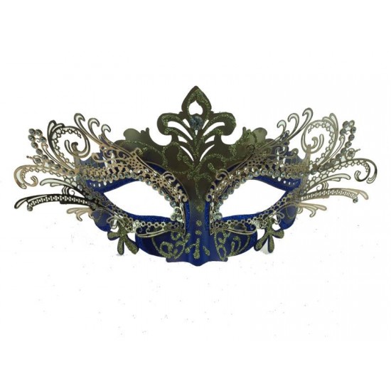 Blue & Gold Masquerade Mask with Gems