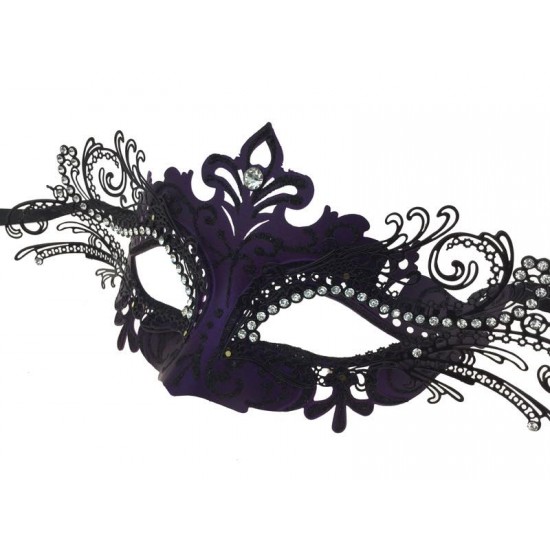 Black & Purple Masquerade Mask with Gems