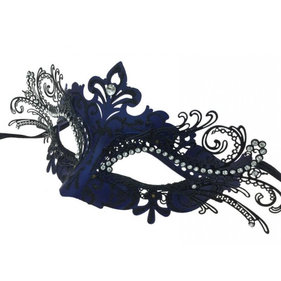 Black & Blue Masquerade Mask with Gems
