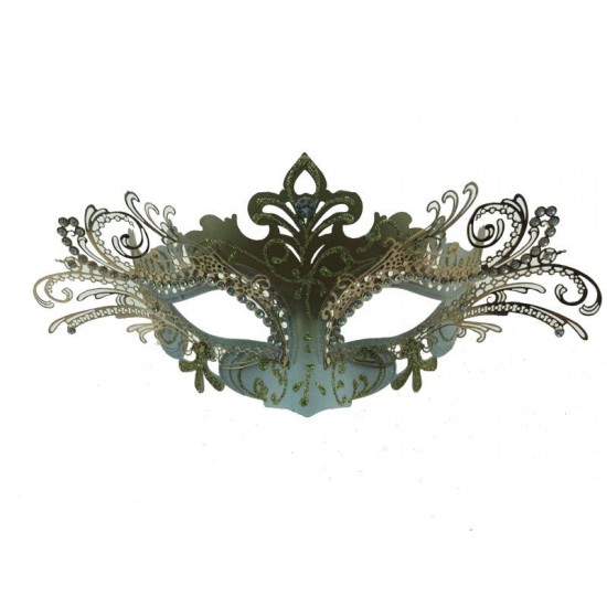 White & Gold Masquerade Mask with Gems