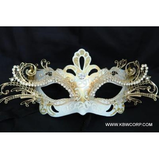 White & Gold Masquerade Mask with Gems