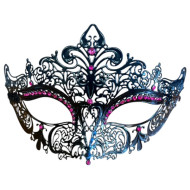 Black Masquerade Mask with Hot Pink Gems