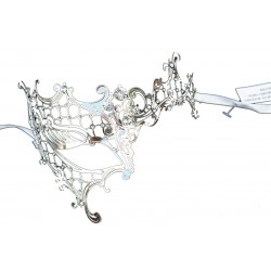 Silver Filigree Masquerade Mask with Clear Gems