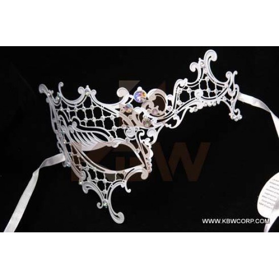 White Filigree Masquerade Mask with Gems