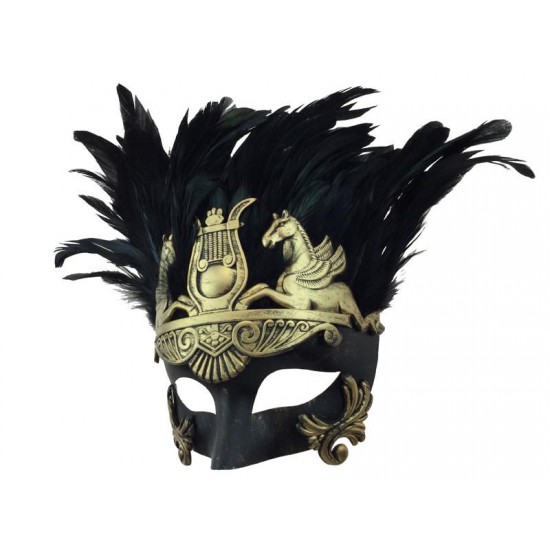Gold Venetian Mask with Feather