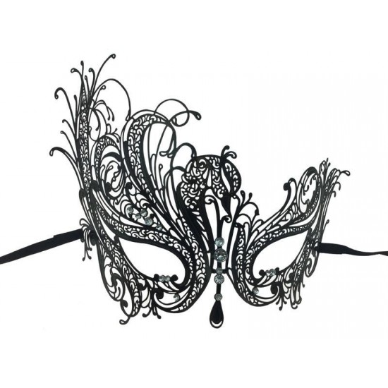 Black Phoenix Filigree Masquerade Mask with Gems