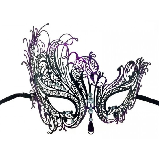 Black and Purple Phoenix Filigree Masquerade Mask with Gems