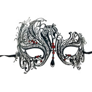 Black Phoenix Filigree Masquerade Mask with Red Gems